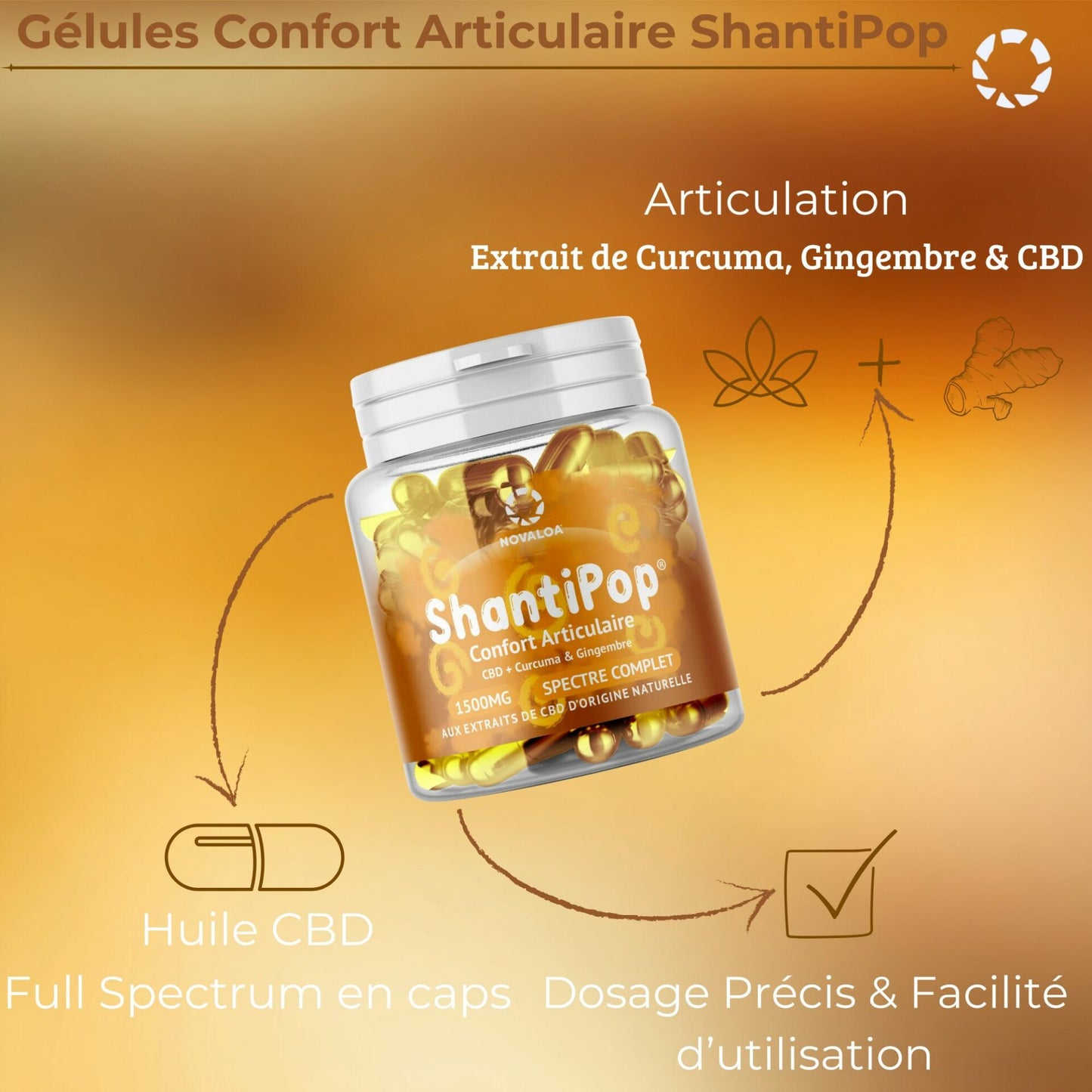 Gélules liquides Confort articulaire – 1500mg CBD/CB2 Curcuma & Gingembre